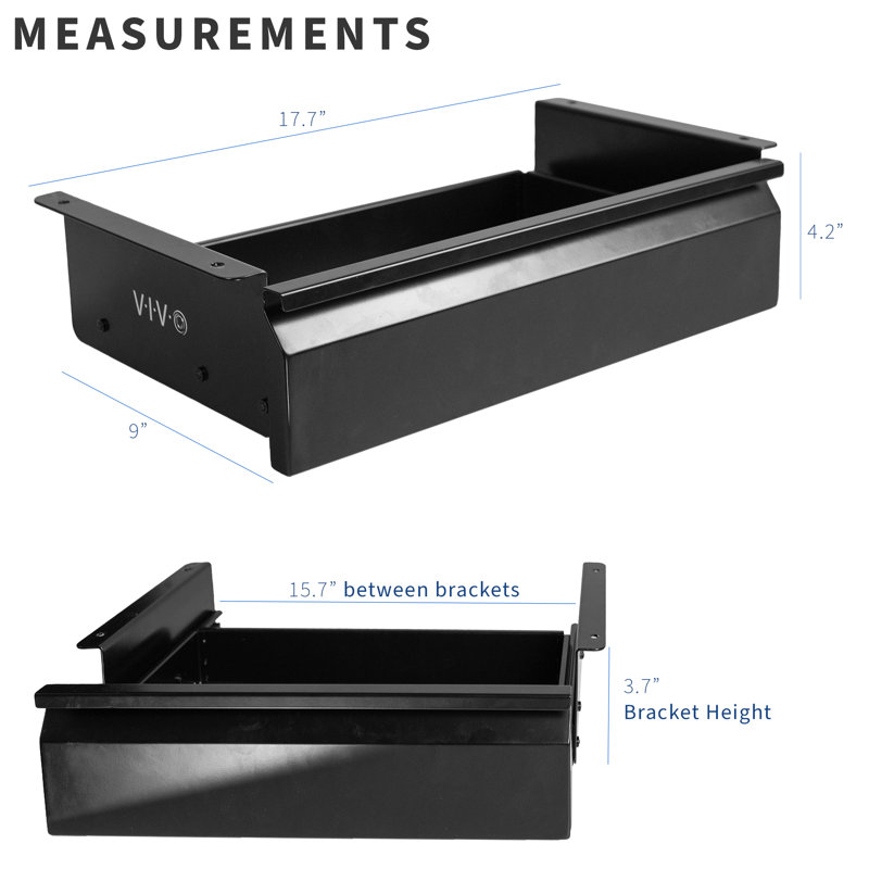 Black Steel 16" Pull Out Under Desk Storage Drawer