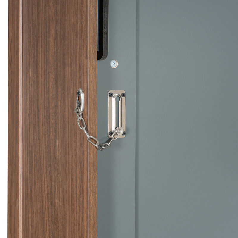 Lit double avec bureau pliable, style noyer et gris, parfait pour les chambres d'amis et les petits appartements, panneaux faciles à entretenir, espace de travail intégré, finition idéale