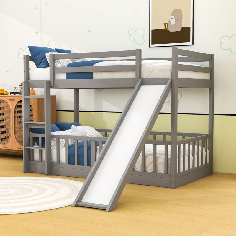Lit superposé simple au-dessus de simple avec glissière et échelle, Gris