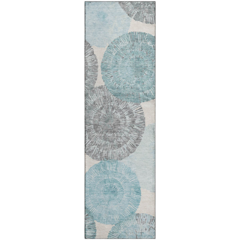 Premium Machine Washable Mayfield AMF2351 Abstract Rug, 2'3" x 7'6" Runner, Teal