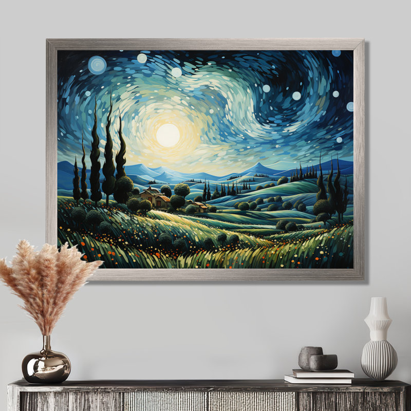 «Vangogh The Swaying Cypress I», art mural Vangogh par Vincent Van Gogh, peinture, H 12 po x l 20 po x P 1 po, Cadre argenté