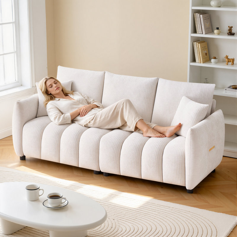 Canapé en tissu Modern, Beige White Chenille