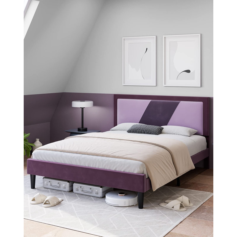 Patmar Upholstered Metal Platform Bed, Purple, King
