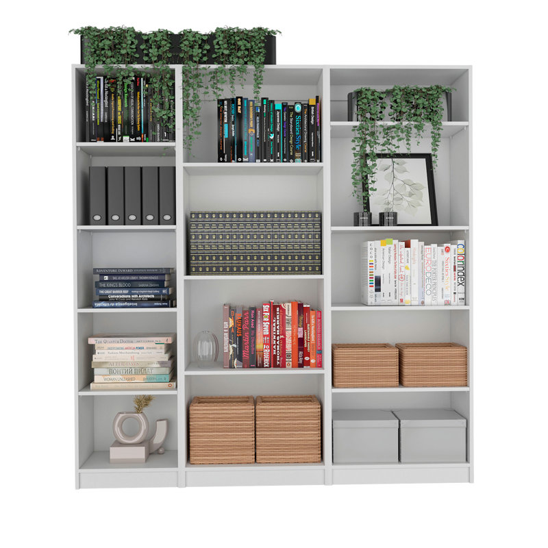 Dupree 3 Piece Home Bookcase Set, 67" Wide With 14 Shelves ,  Living Room Set Set  White, White