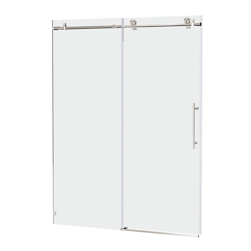 Frameless Sliding Shower Door with Tempered Glass, 56-60" W x 76" H, Brushed Nickel