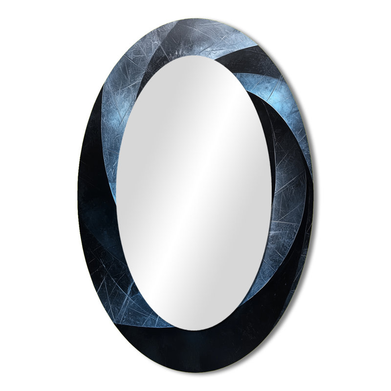 Black Blue Fractal Black Hole II - Modern Oval Wall Mirror, 36" x 24"