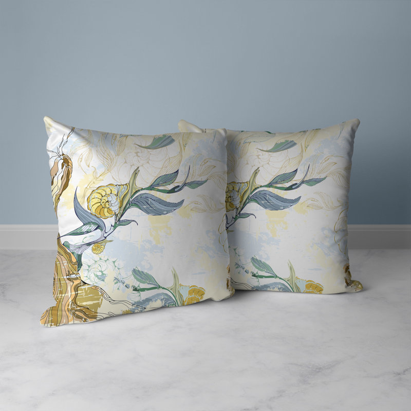 Coussin décoratif réversible d'intérieur / extérieur Leaf Lurker, Bleu / Vert / Jaune, H 18 po x l 18 po