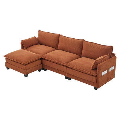 Oversized Modular Sectional Sofa with Movable Ottoman, 102 Inch 4 Seat Modern Corduroy Sofa Set, Convertible L Shaped Couch for Living Room and Office
