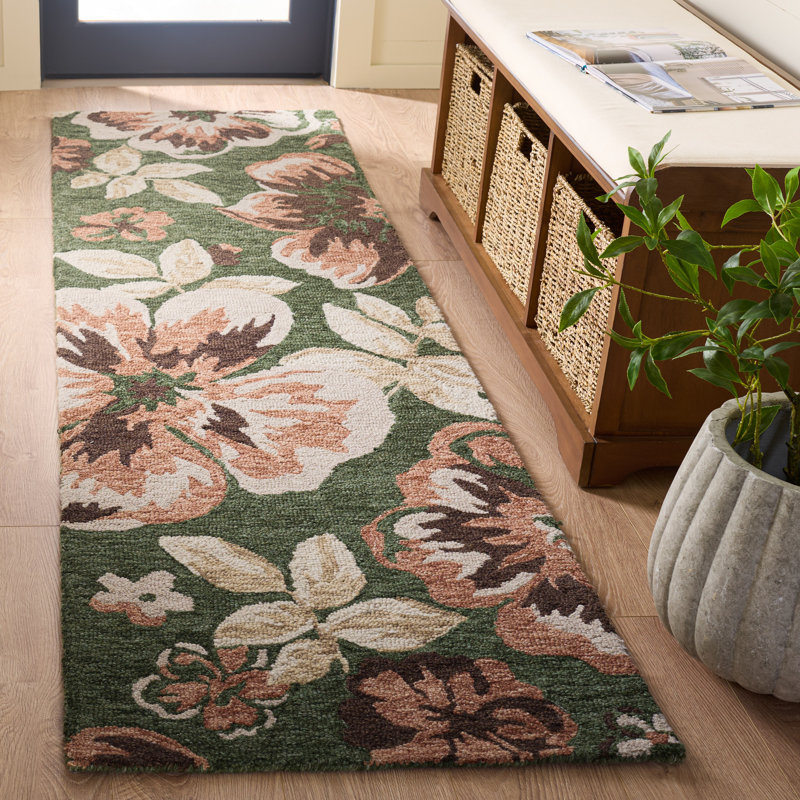 Laine touffetée à la main Jardin; Tapis d'intérieur floral en coton, Tapis de couloir 2 pi 3 po x 8 pi