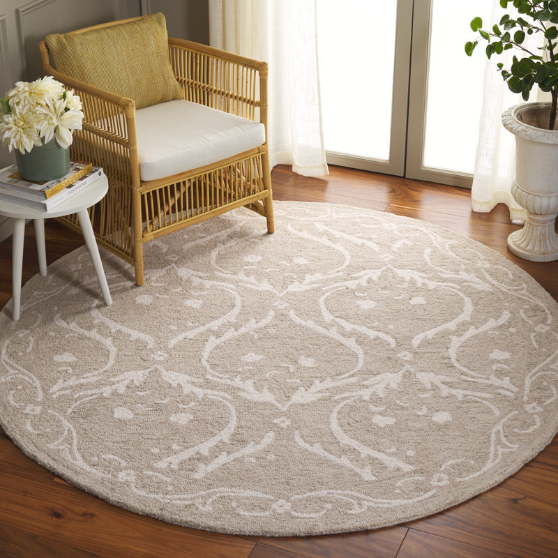 Tapis damassé beige / ivoire en laine / coton Antoiniece, Rond 6 pi