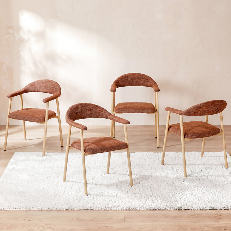 Modern Upholstered Kitchen Dining Chairs, Orange, 4