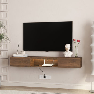 Floating TV Stand Wall Mounted With 16 Color Leds, Modern Entertainment Center