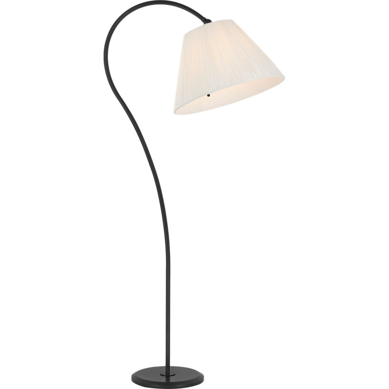 Dume Large Arched Floor Lamp with Silk Pleated Shade, Aged Iron