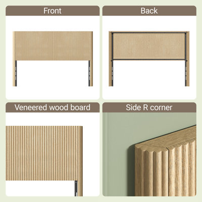 Tête de lit en bois moderne avec ondulé arqué, s'adapte aux lits de taille grand, au design à grain vertical, de style maison de campagne et rétro, facile à assembler.