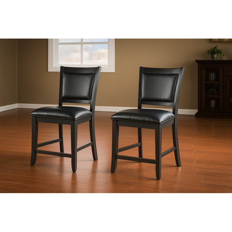 Tabouret de bar American Heritage Westwood - Structure en bois massif au fini grain de poivre avec assise et dossier rembourrés en similicuir noir