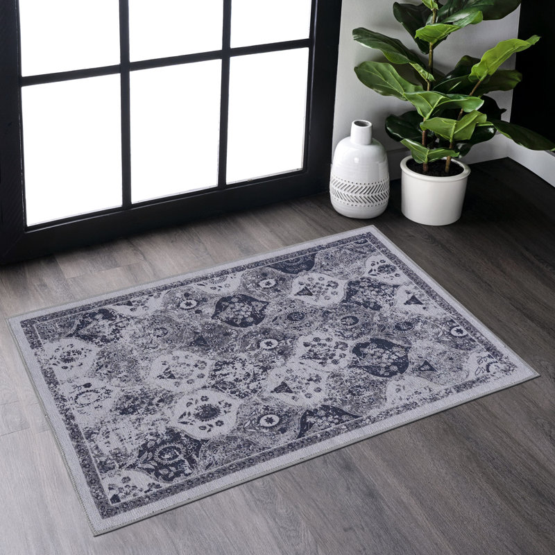 Machine Washable Area Rug 2X3 Blue - Non-Slip, . Suits Bedroom, Living Room, Kitchen, Porch. Soft, & Pet Safe Stain . Jewelry Workshop.
