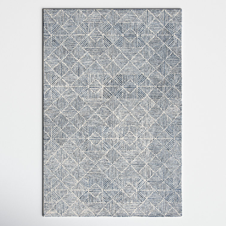 Tapis bleu / ivoire fabriqué à la main Linsly