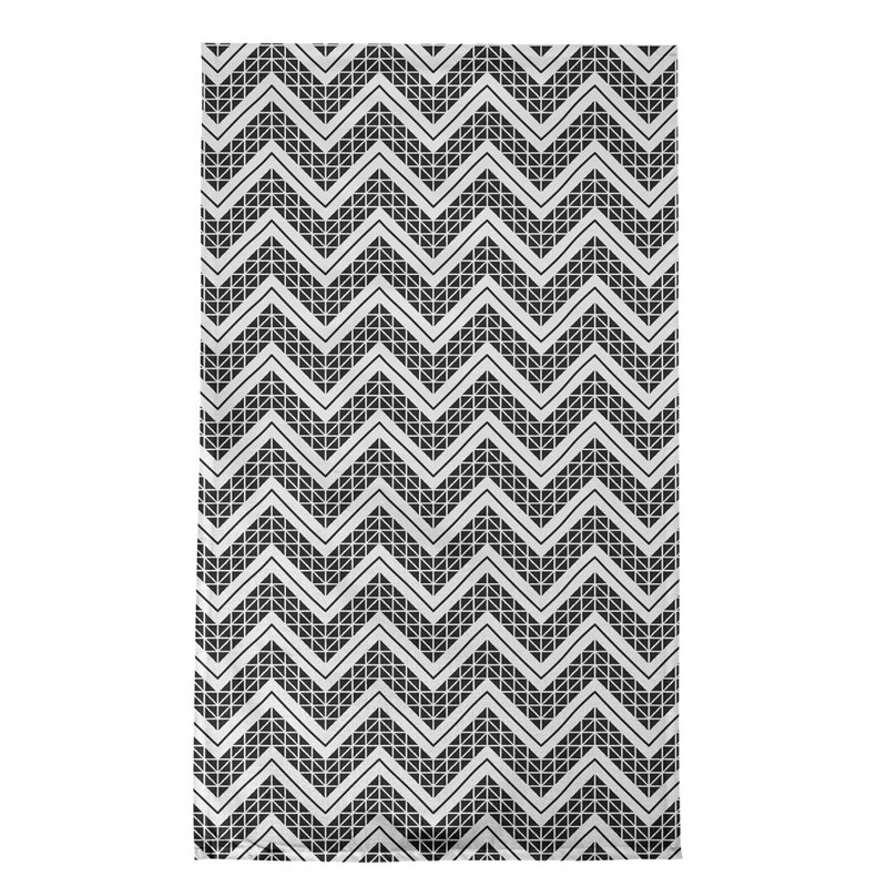 Serviette à thé à chevrons à la main Stephenie, Noir / Blanc, Sergé de coton