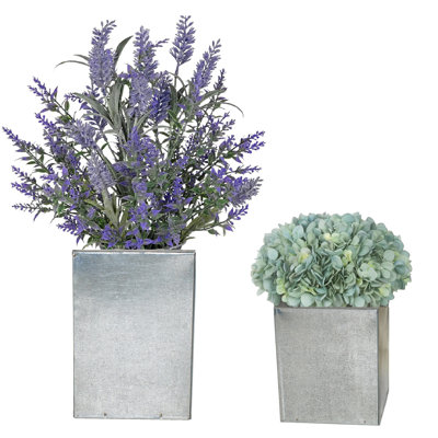 Galvanized steel, retro decorative containers set of two, for silk and dried flower arrangements. 