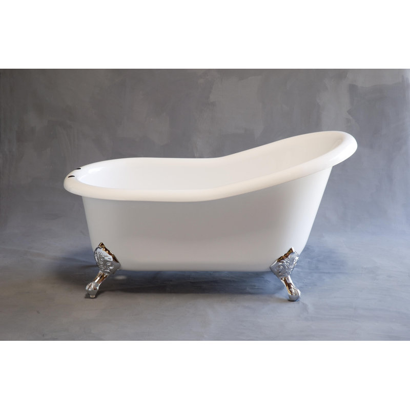 The Huron 5 ft. Single Slipper Clawfoot Acrylic Tub with 7 in. Deck Mount Faucet Holes by Strom Living, Supercoat Brass