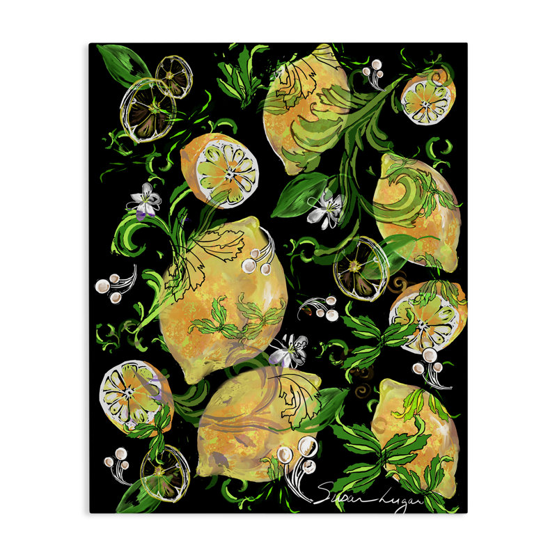 Toile citrons et feuilles d'acanthe, design par Susan Lugar, H 20 po x l 16 po