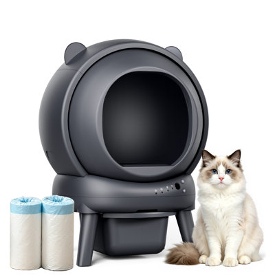 Self Cleaning Litter Box, Dual Safety Sensors, App Control, Gray, Automatic Cat Litter Box for Multiple Cats, Noise & Odor Control, Easy Maintenance with 2 Rolls of Garbage Bags, Includes Mat