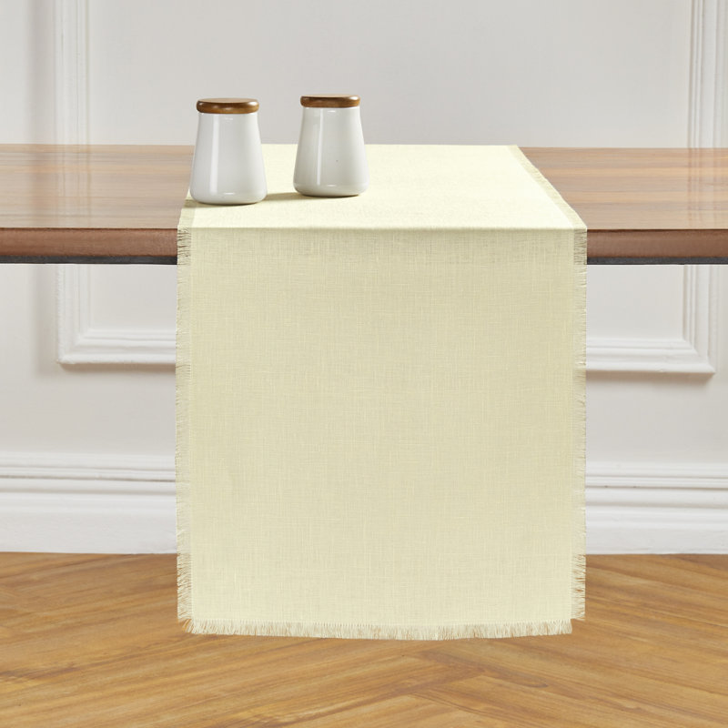 Fringe - 100% Pure Linen Table Runner, 120" x 14" Rectangle, Creamy Ivory