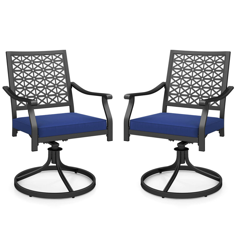2 chaises d'extérieur pivotantes avec coussins rembourrés et dossier haut 2 pièces, Marine