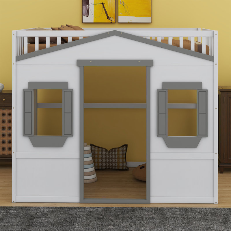 House Loft Bed With Ladder, White/Gray
