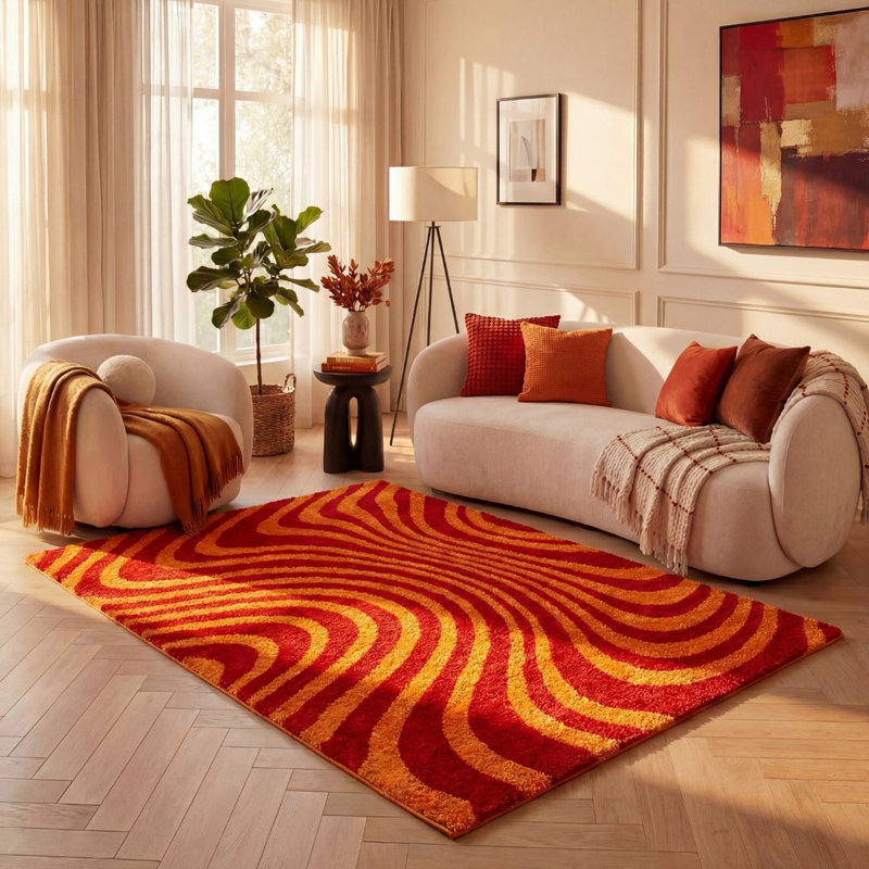Joli Striped Area Rug Soft Dense Pile for Living Rooms and Bedrooms, Red/Orange, Rectangle 160 x 230 cm