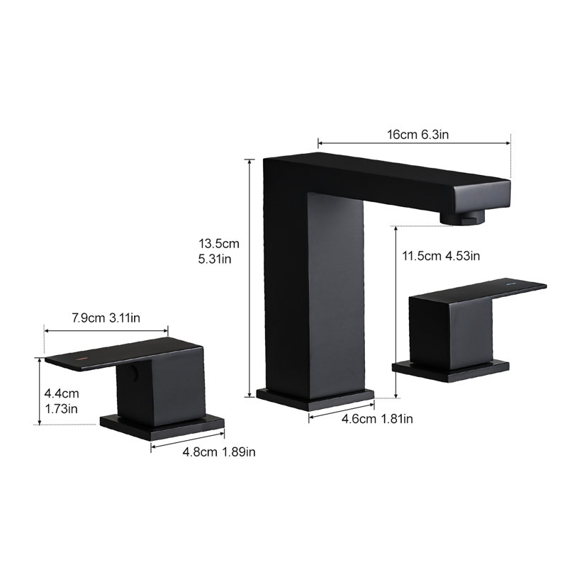 Contemporary 3 Hole 8 Inch Widespread Matte Black Stainless Steel Bathroom Basin Faucet, Manual Operation, Solid Material Easy To Install