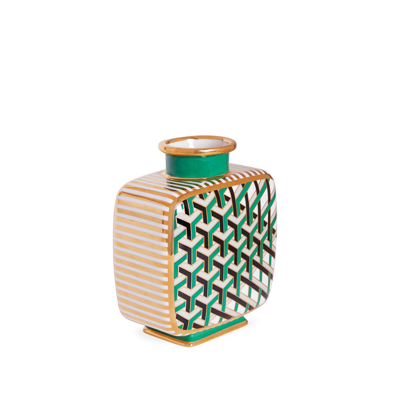 Gold and Green Porcelain Square Decorative Vase