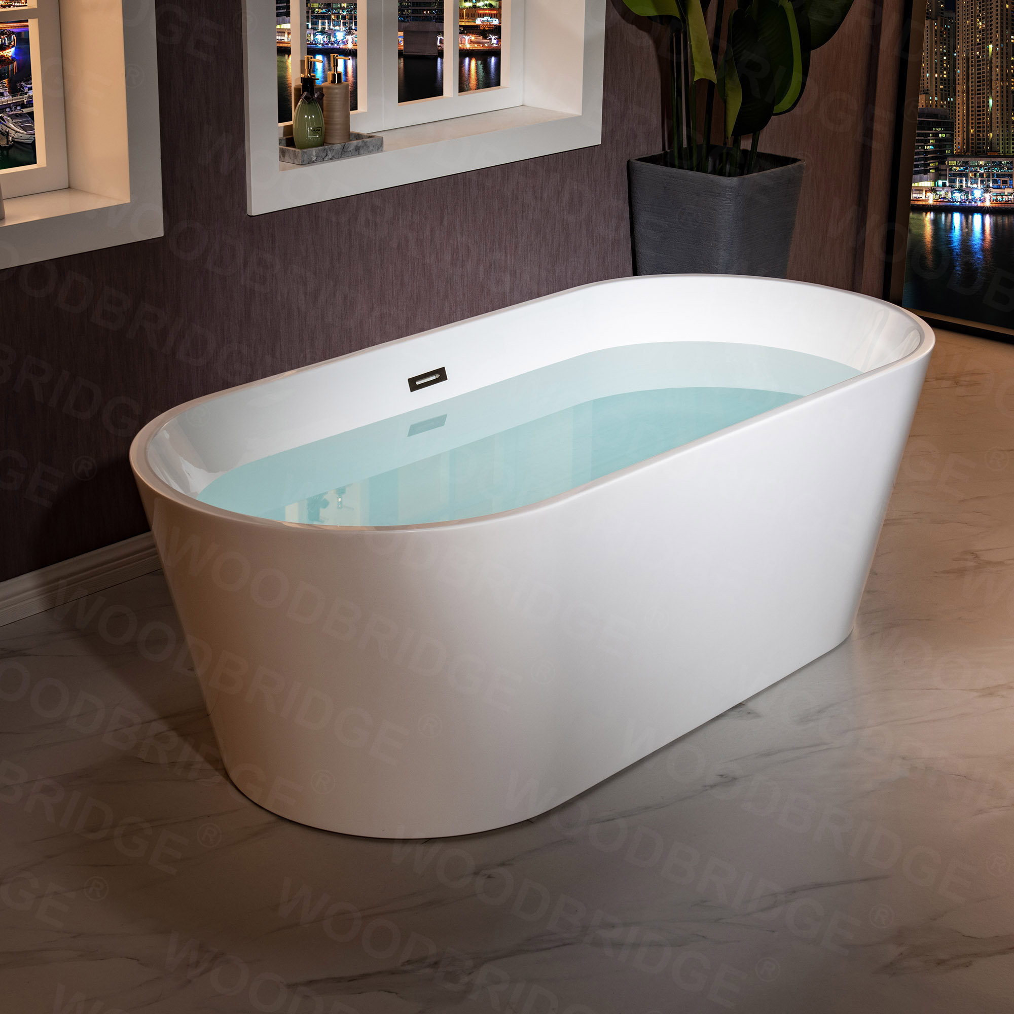Cove 71'' Soaking Acrylic Bathtub, White/Brushed Nickel