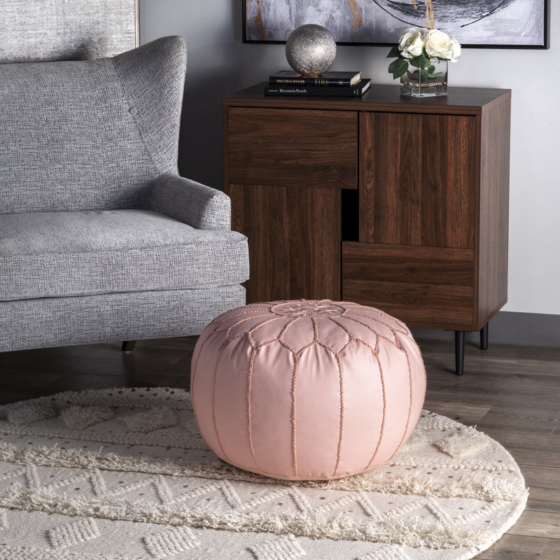 Faux Leather Pouf, Baby Pink Faux Leather