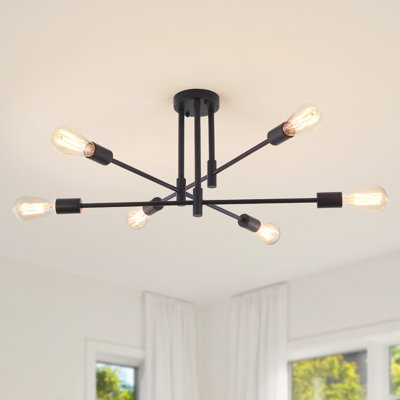 Plafonnier semi-encastré linéaire moderne à 6 lumières de style lustre spoutnik 27,56 po Eiren