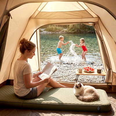 Tapis de couchage auto-gonflant de 4 po d'épaisseur avec pompe intégrée, tapis de couchage gonflable en mousse 4 saisons pour camping, tente, lit de camp et voiture