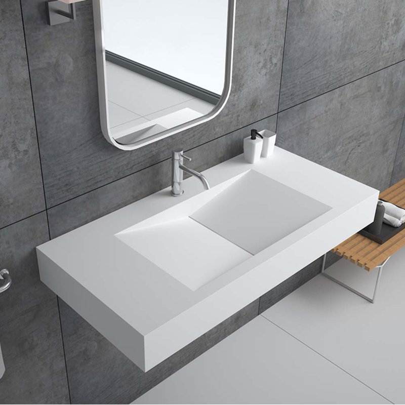 Lavabo de salle de bain mural, Blanc mat