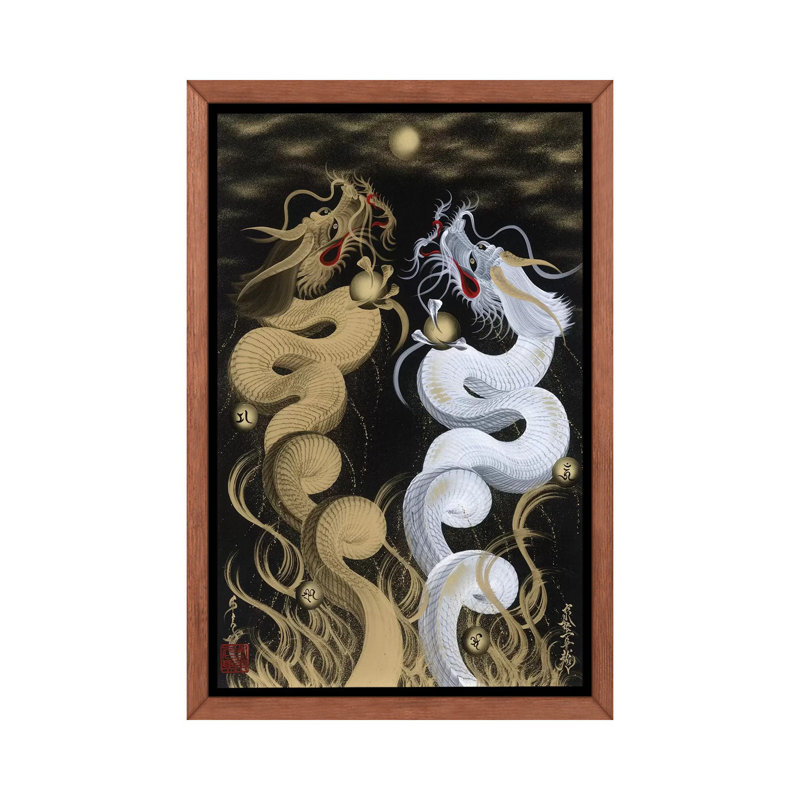 «Flying Twin Dragons» - reproduction, H 60 po x l 40po x P 1,5 po, Toile avec cadre en bois classique