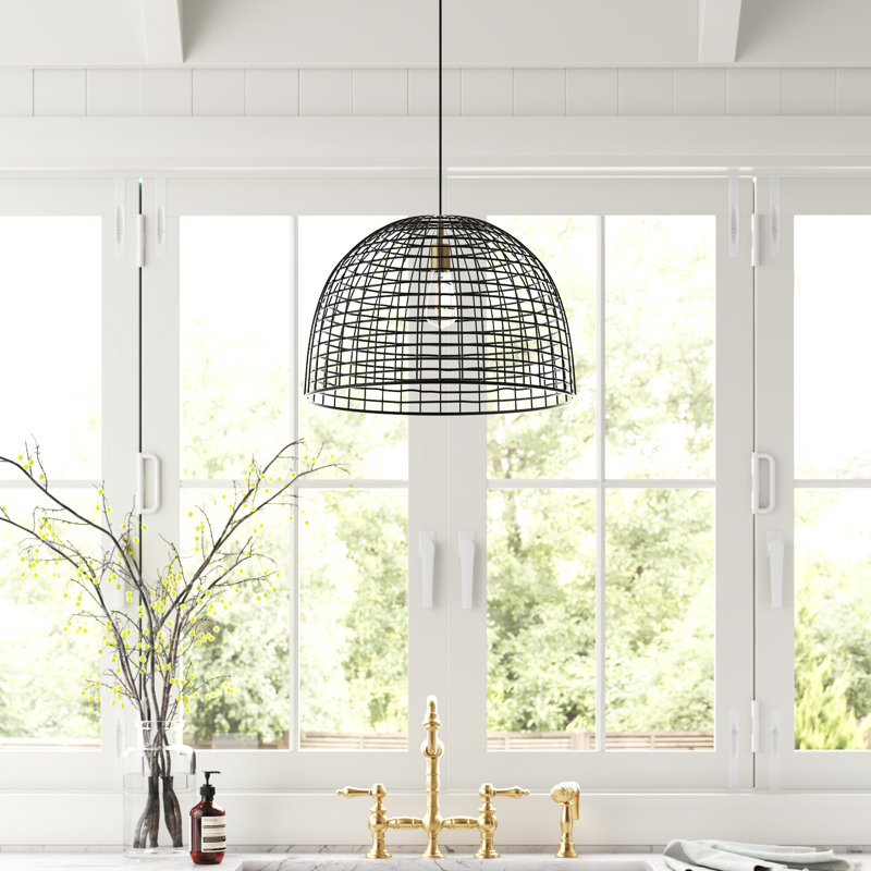 Stevie 1-Light Single Dome Pendant, Natural Brass, Black