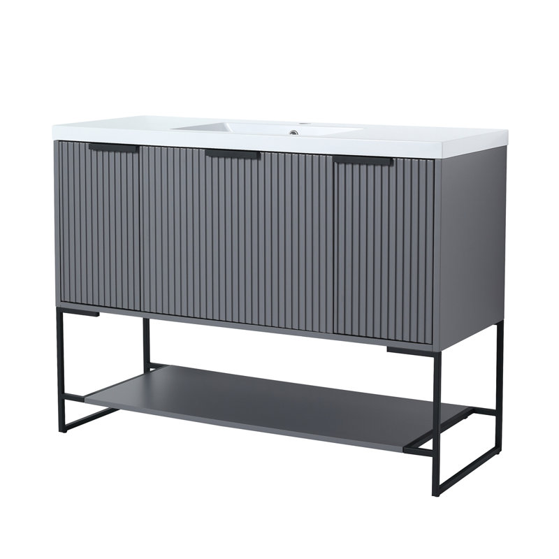 Meuble-lavabo autoportant de 48 po avec lavabo en résine, Gris roche