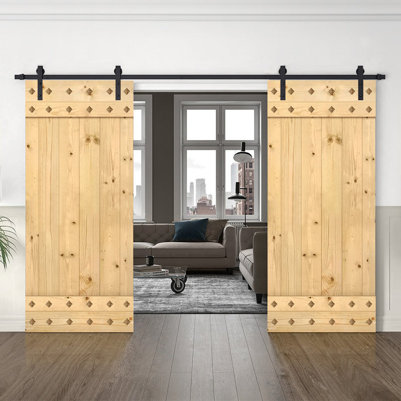 Porte de grange à panneaux et en bois manufacturé avec quincaillerie d'installation, 64 po x 84 po, Sans finition