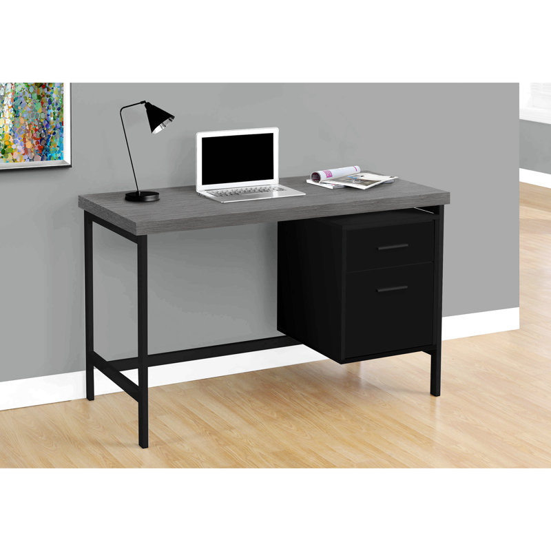 Bureau d'ordinateur, bureau personnel, ordinateur portable, installation à gauche, à droite, tiroirs de rangement, L 48 po, travail, stratifié noir et gris, métal noir, contemporain, moderne