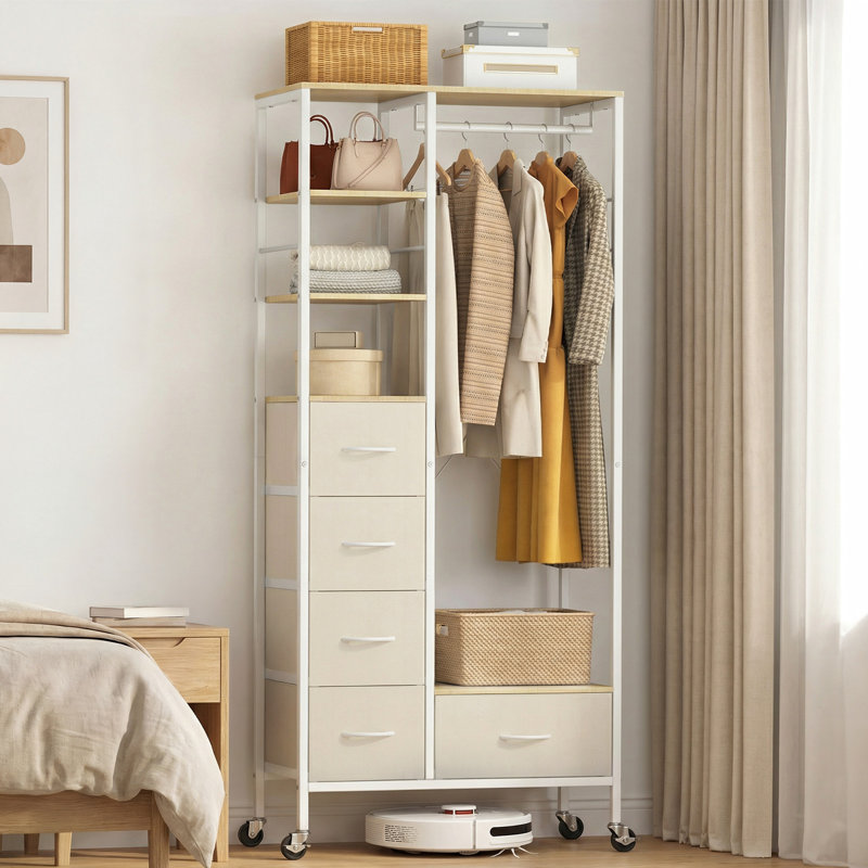 CD007 80cm Rolling Portable Wardrobe, Beige
