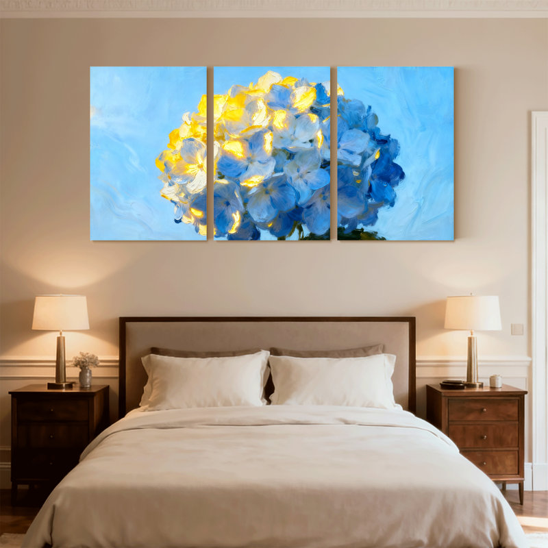 Fleurs d'hortensia sur toile, ensemble de 3 reproductions d'art sur toile, H 18 po x l 36 po