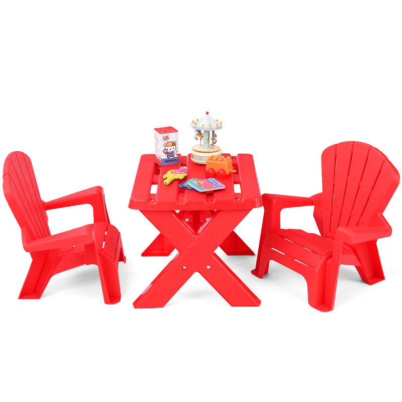 Red Plastic Kids Play Table and Chair Set