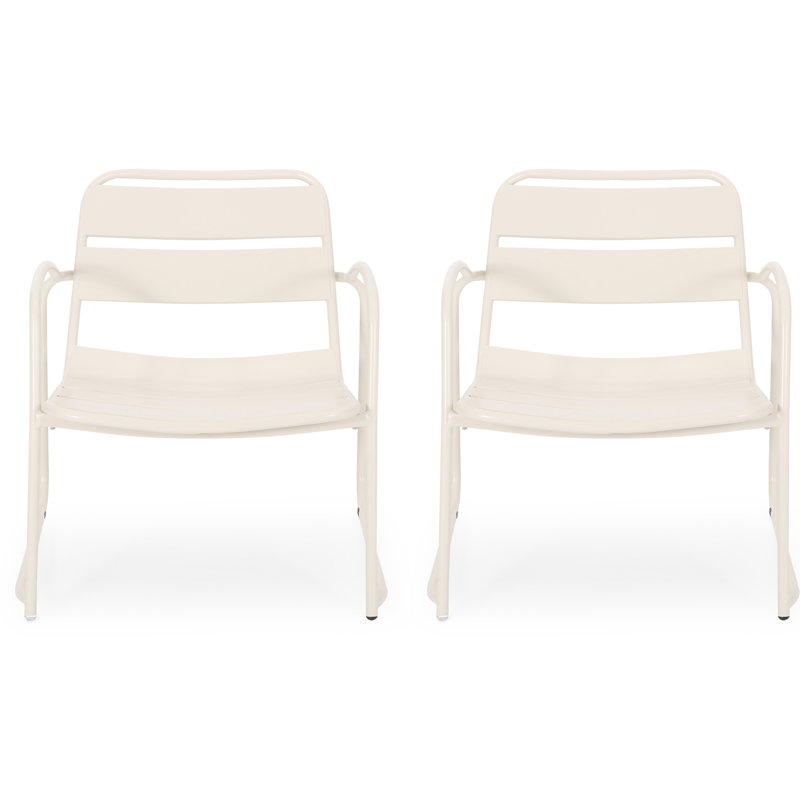 Arij Outdoor Slat Metal Accent Chairs, Matte White