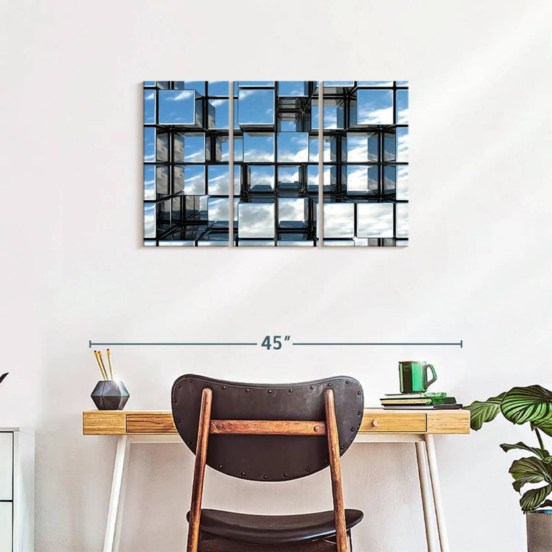 Ensemble de 3 miroirs abstraits carrés sur toile, H 33 po x l 20 po x P 1,25 po