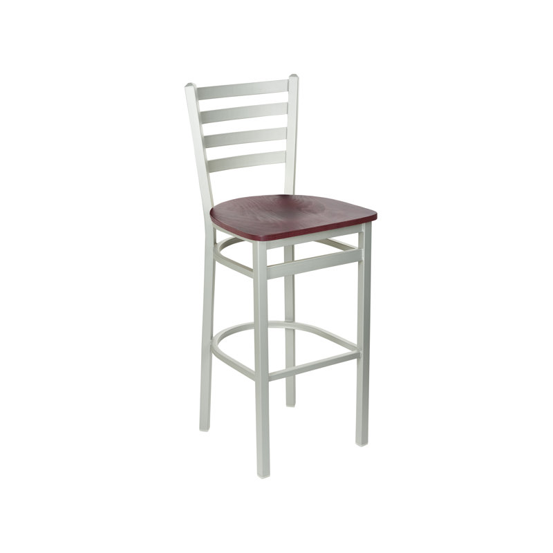 Tabouret de bar à dossier échelle Lima - Siège en bois d'acajou - Structure en acier -, Bois d'acajou / argent