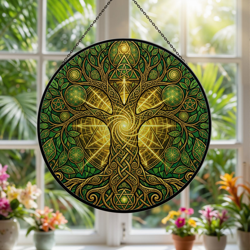 Panneau de vitrail Celtic Tree, H 12 po x l 12 po