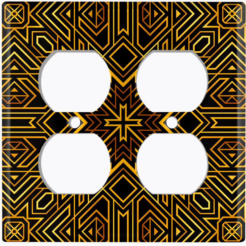 Yellow Black Wallpaper Fancy Damask Pattern Patterned 2 - Gang Duplex Outlet Standard Wall Plate
